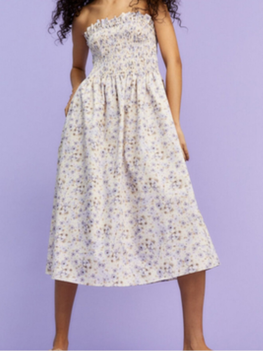 H&M Lavender Floral Smocked Maxi Dress  100% Cotton